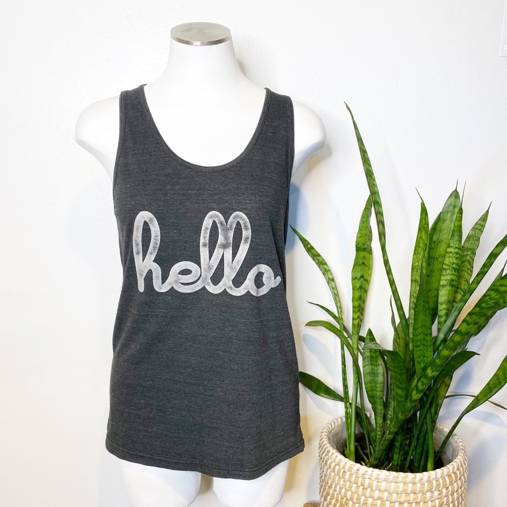 Hello |‎ Cute Graphic Tank Top w/ "Hello" Cursive